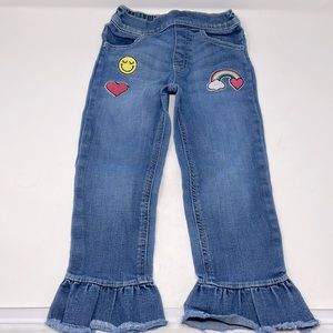 Granimals Rainbow Smiley Face Patch Ruffle Bottom Blue Jean Pants Size 4